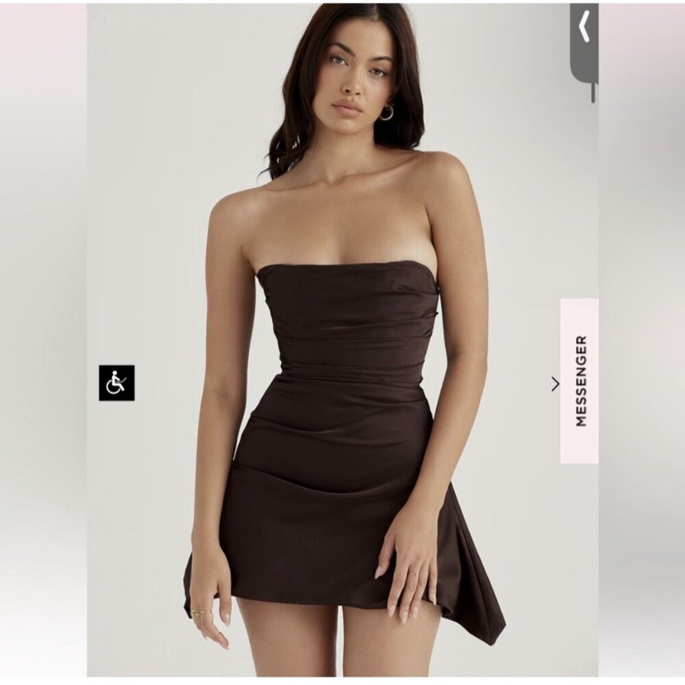 House of CB Strapless Mini Dress in Dark Brown